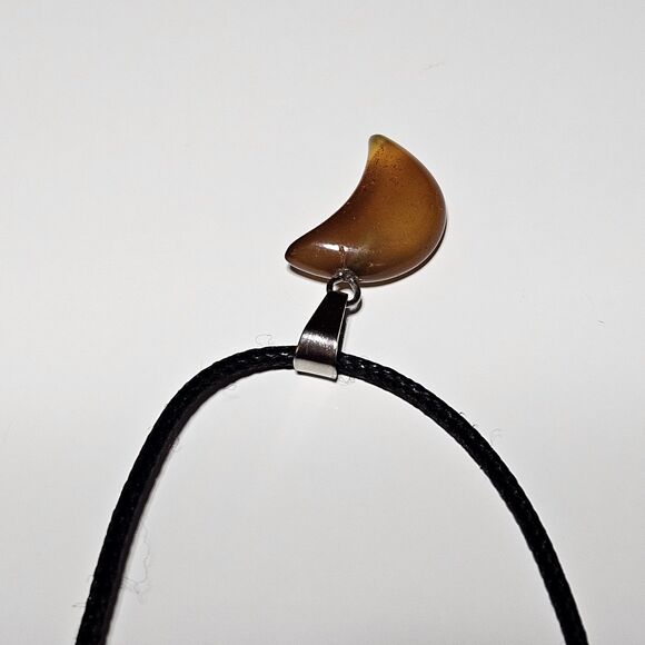 Brown Semiprecious Crescent Moon Pendant Black Cord Necklace 24-26" - Picture 10 of 12